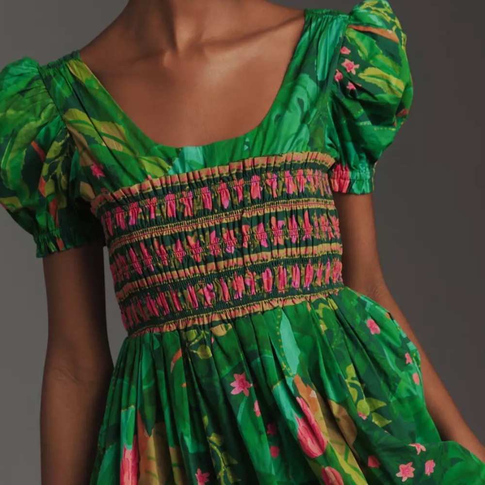 Farm Rio x Anthropologie Puff-Sleeve Smocked Maxi Dress